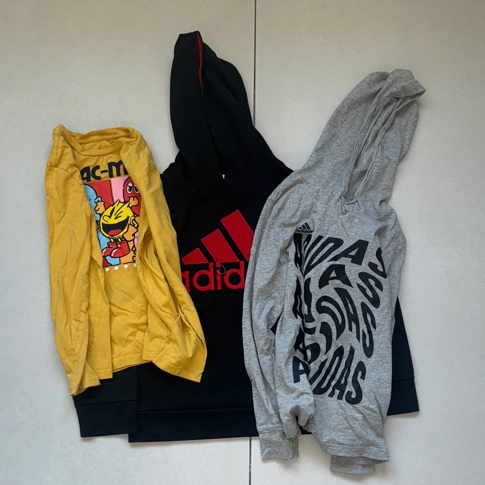 Adidas Black Hoodie with Red Logo and Gray Hoodie with Black Text, bundle of 3
